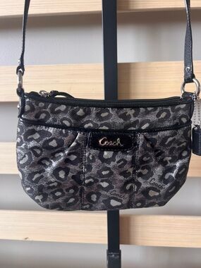 Coach Black Metallic Leopard Print Crossbody Bag